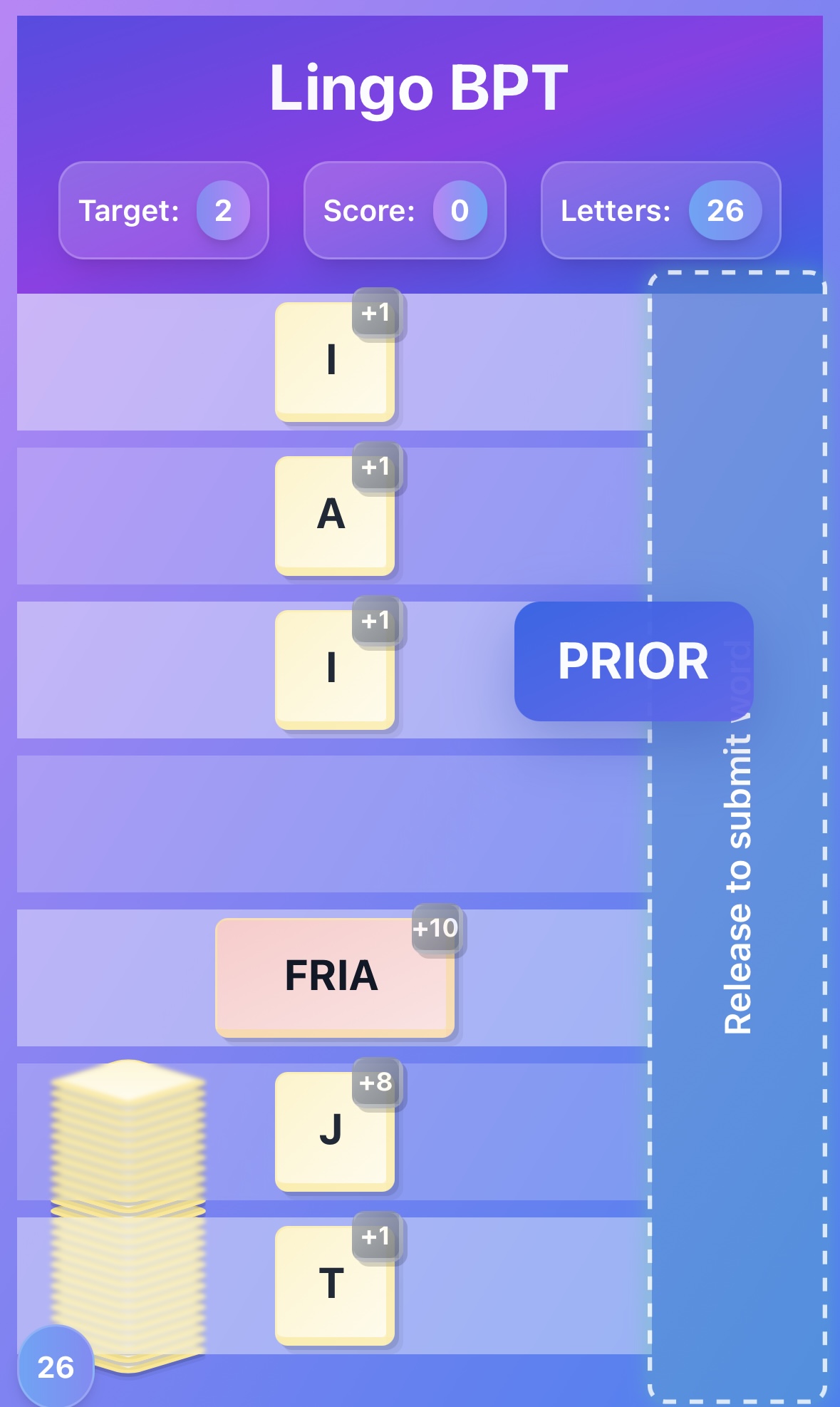 LingoBPT word game board